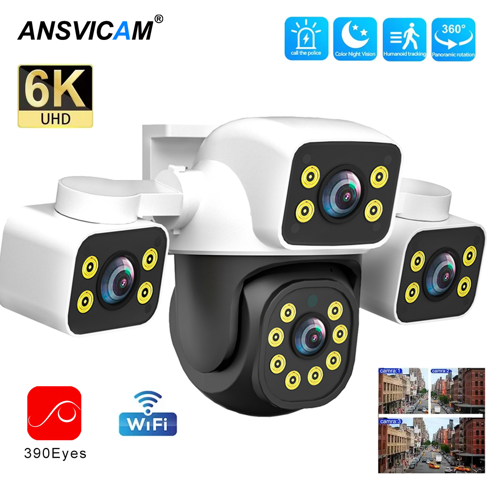 ANSVICAM 6K UHD Cámara IP WiFi para exteriores Lente triple de 12MP con detección humana AI y seguimiento automático para monitoreo de seguridad CCTV