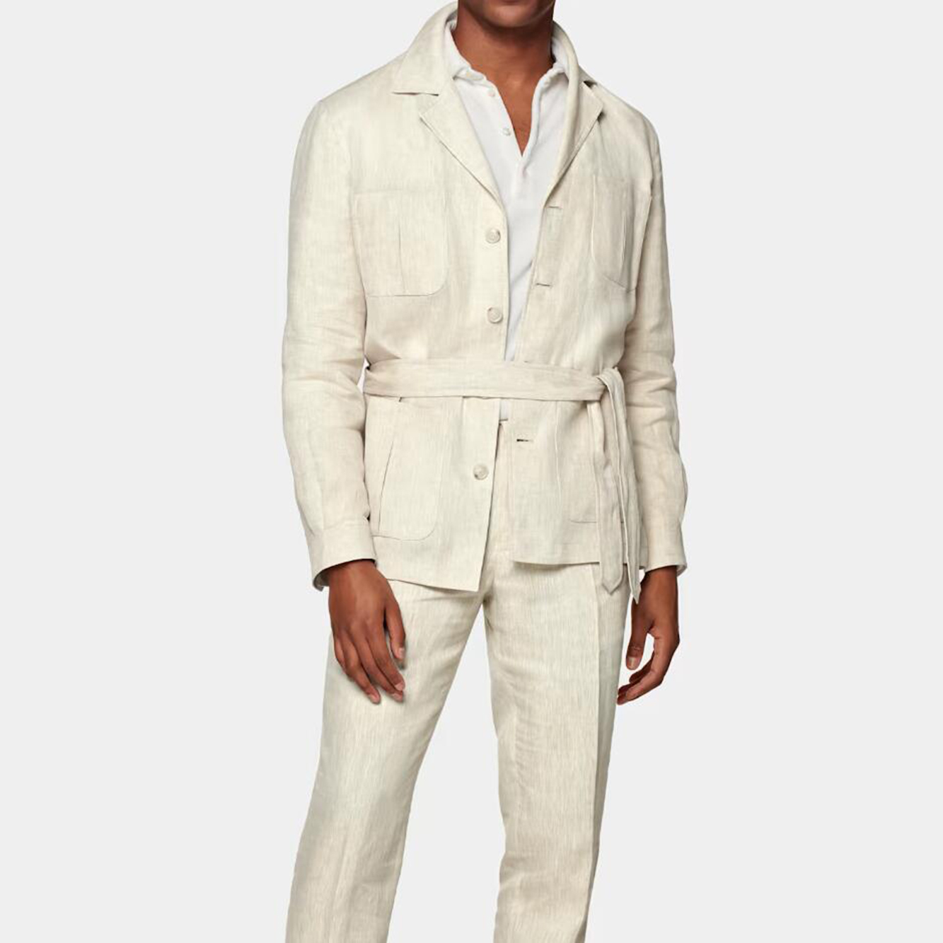 Nieuwe 2 Stuks Linnen Herenpakken Met Riem Smoking Zomer Casual Stijl Bruidsjonkers Voor Bruiloft (Blazer + Broek)