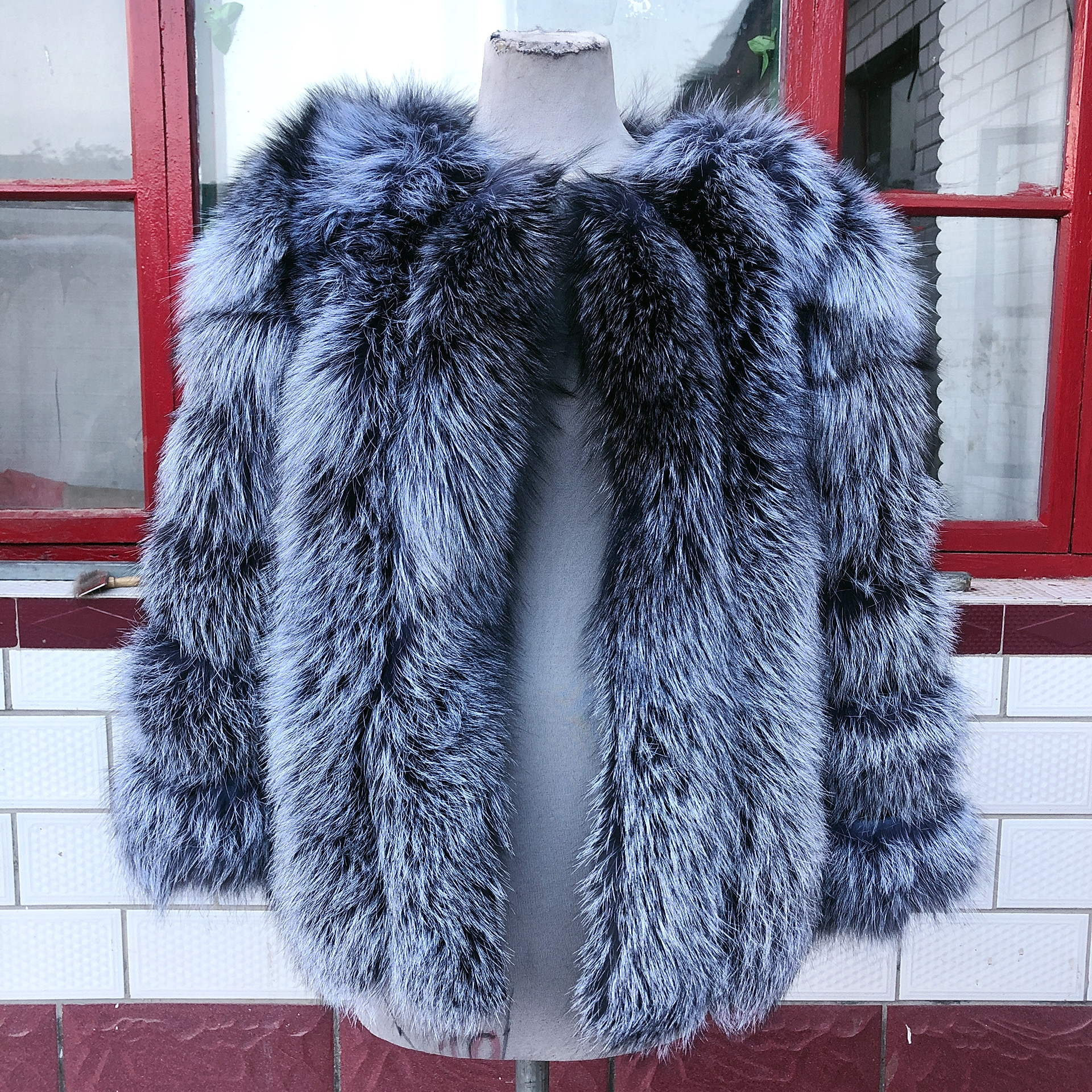 Natural Fur Coat for Women, Real Fox Fur Coat, Vertical Bar, High Quality, Winter, Luxury, New Style,Fox Fur Coat