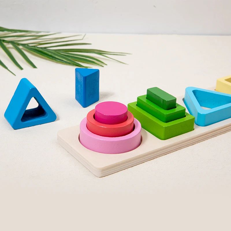 Montessori classificação de madeira empilhamento brinquedos forma cor tipo bloco quebra-cabeças criança geométrica empilhamento brinquedos para o bebê educação precoce