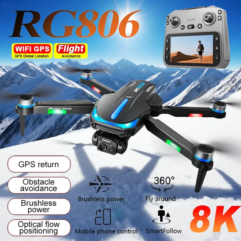 Drone RG806 Max RC com câmeras duplas GPS 8K HD 360 °   Monitor de segurança de estabilidade de quatro eixos para fotografia aérea para evitar obstáculos