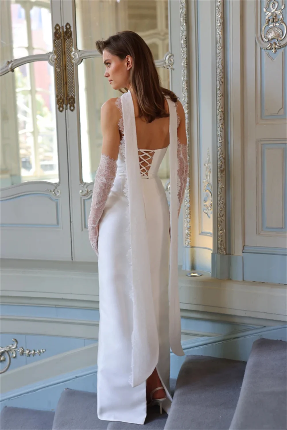 Kyoto Witte Eenvoudige Strapless Strass Trouwjurken Halter Zeemeermin Vloerlengte Aangepaste Vetersluiting Formele avonden 2025
