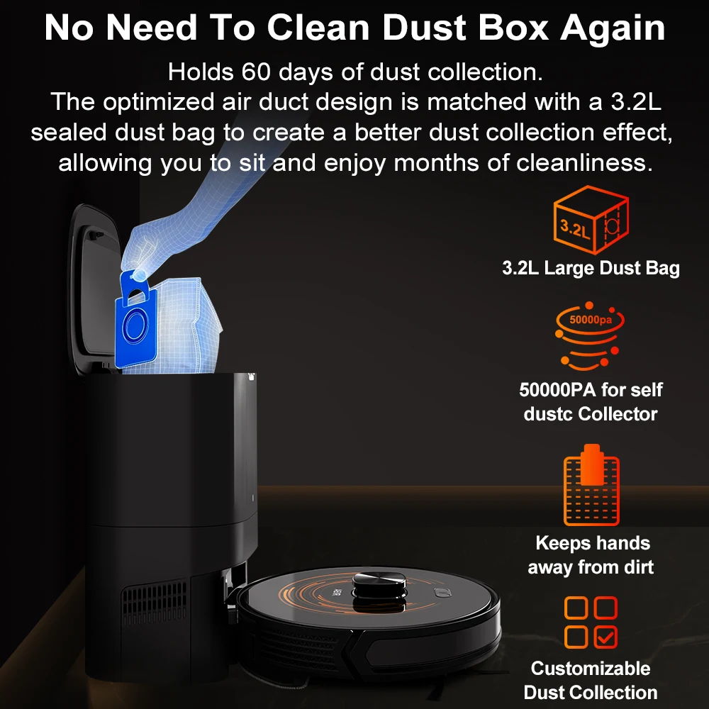 Robot Vacuum Cleaner ABIR K30,Auto-empty Dock,UV Spot Cleaning,6500PA Suction,Multi-floor Map,Customized Wet Dry Room Cleaning,
