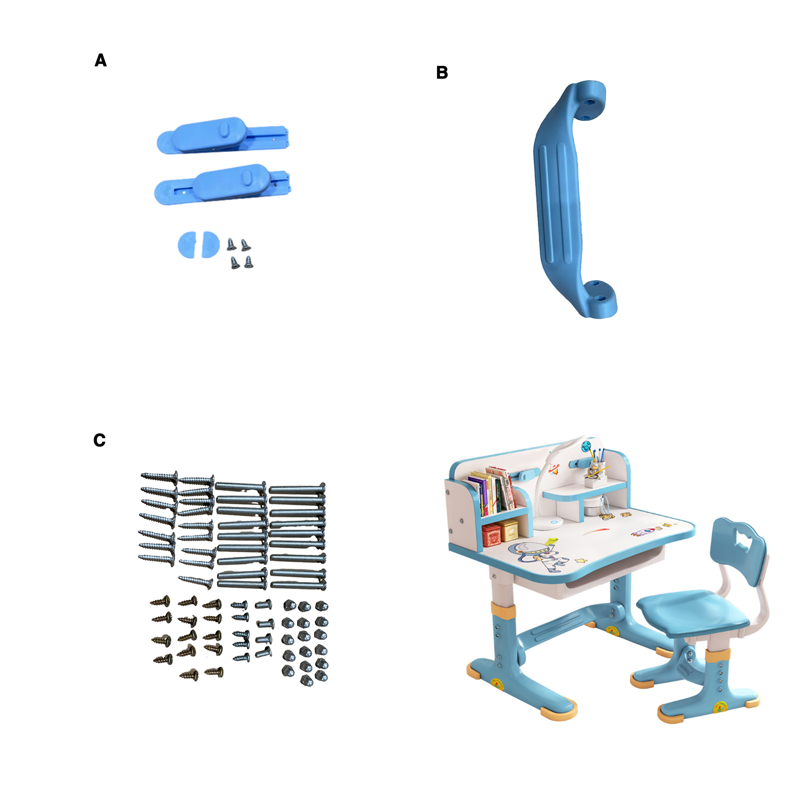 Widened Desktop Multi Separation Cartoon Pattern Desk Chair Set Kids Adjustable Height Study Table with Drawer Chair Set
