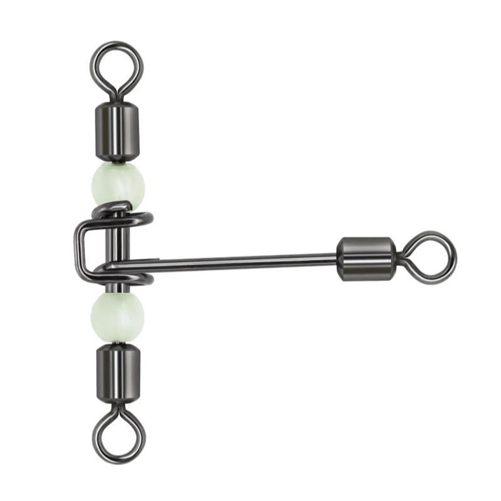 DNDYUJU 10 Uds. Giratorio rodante luminoso en forma de T de 3 vías con cuentas de perlas, giratorios de pesca, anzuelos, conector de pesca