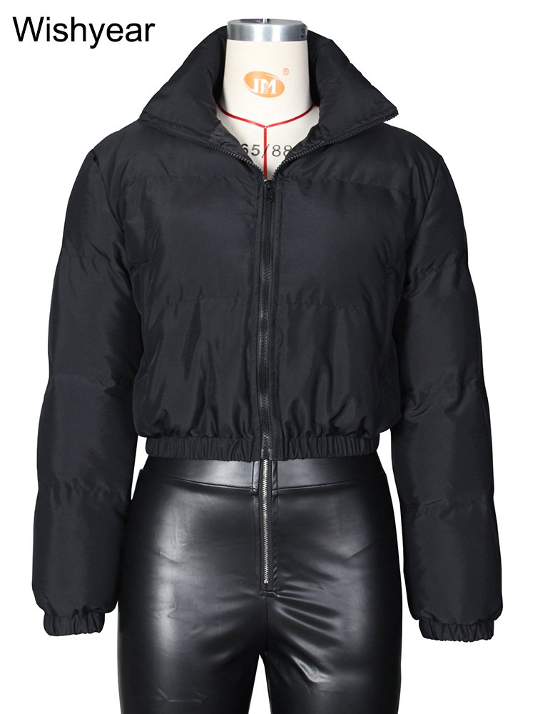 ฤดูหนาวผ้าฝ้ายหนาหนาลงเสื้อแจ็คเก็ตเสื้อผ้าผู้หญิงสีเทาซิปสั้นปักเป้า Parkas Coats Outwear หญิง Crop Tops Streetwear