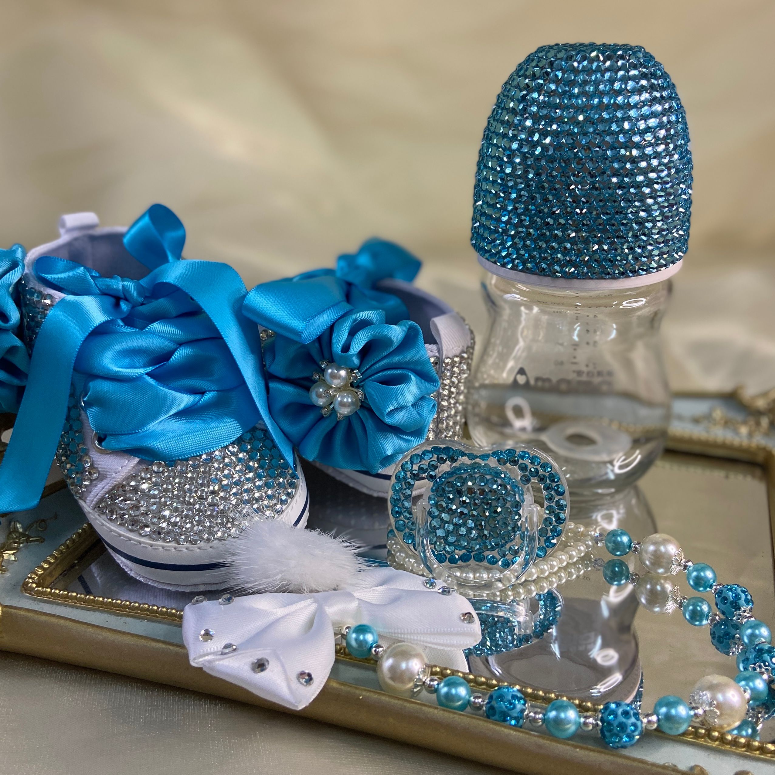 Dollbling luksusowe butelki i buty dla niemowląt zestaw opasek na głowę Keepsake diamentowy strój Tutu czerwone dno mała dziewczynka buty do chrztu
