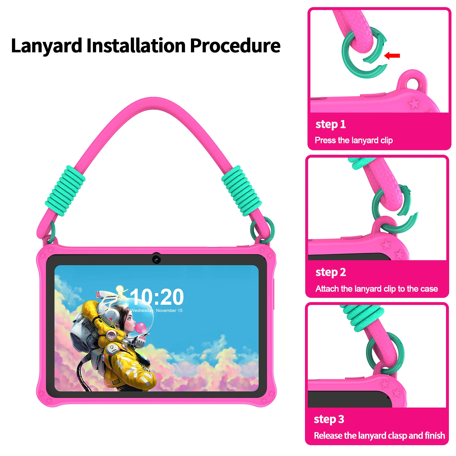 PRITOM Kinder-Tablet, 7 Zoll, Android 13, 4 GB (2 + 2 erweiterbar), RAM, 32 GB ROM, WiFi, Bluetooth, Lernsoftware, installiert mit Trageband