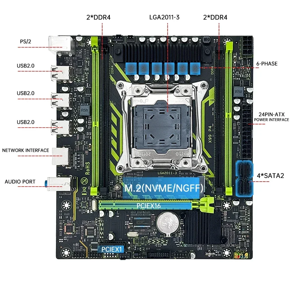 SOYO X99 Motherboard-Set mit Intel Xeon E5 2650 V4 CPU und Dual-Channel DDR4 16Gx1 2133 MHz RAM für Gaming-Computerkomponenten