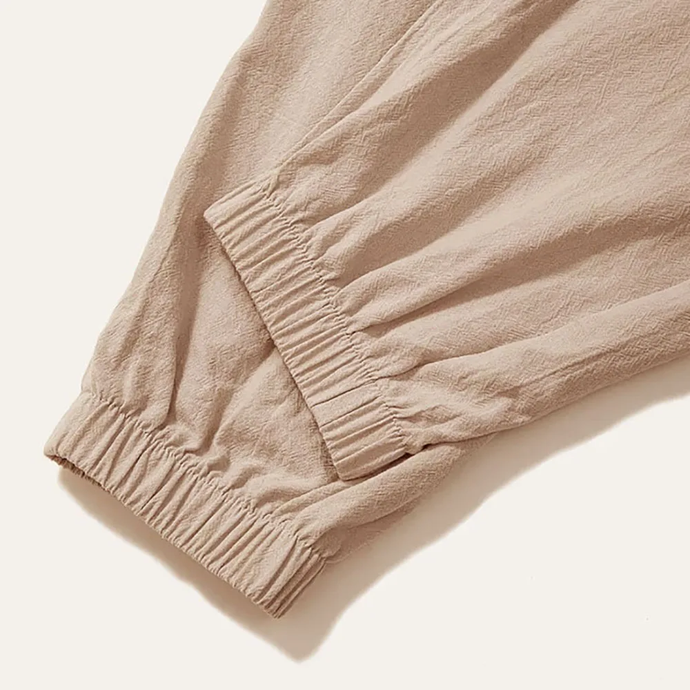 Haremshose für Herren, Baumwolle, Leinen, tiefer Schritt, gemütliche Streetwear, lockere Passform, atmungsaktiv, leicht, lange Hose, männliche Jogger
