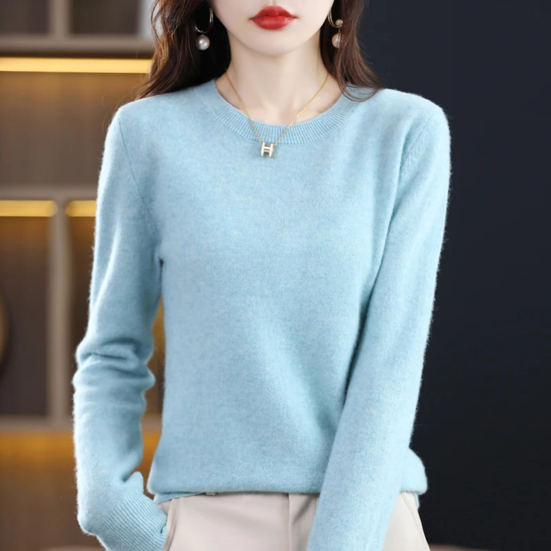 ฤดูใบไม้ร่วงและฤดูหนาวใหม่เสื้อกันหนาวผ้าขนสัตว์ชนิดหนึ่งขนสัตว์บริสุทธิ์ 100% สุภาพสตรี O-คอถัก pullover แฟชั่นหลวม warm Bottoming เสื้อด้านบน