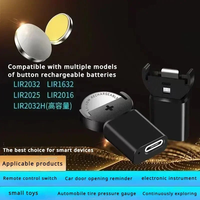 Carregador de moedas de lítio tipo c, carregamento amplamente para baterias LIR2032, LIR1632, LIR2025, LIR2016, LIR2032H de longa duração