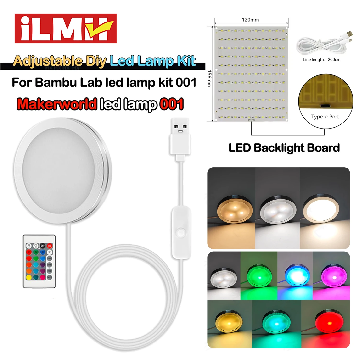 Do zestawu lamp LED Bambu Lab Regulowany zestaw oświetlenia Części oświetlenia LED Sprzęt DIY Model białe/zimne/ciepłe światło Bez obudowy lampy 001