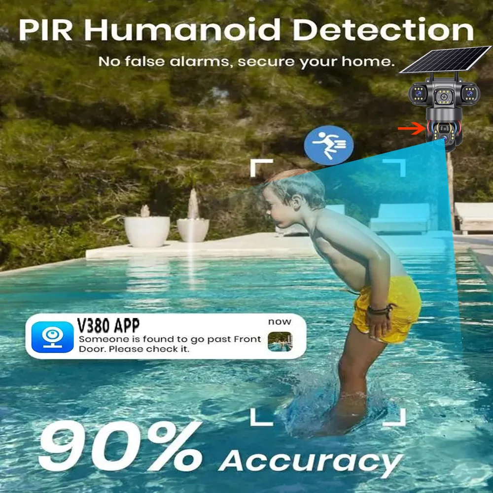 ソーラーカメラ 4 グラム Sim 屋外 3 レンズ 3 スクリーン 10X ズーム PIR 人間検出カメラ防水ナイトビジョン CCTV セキュリティ保護
