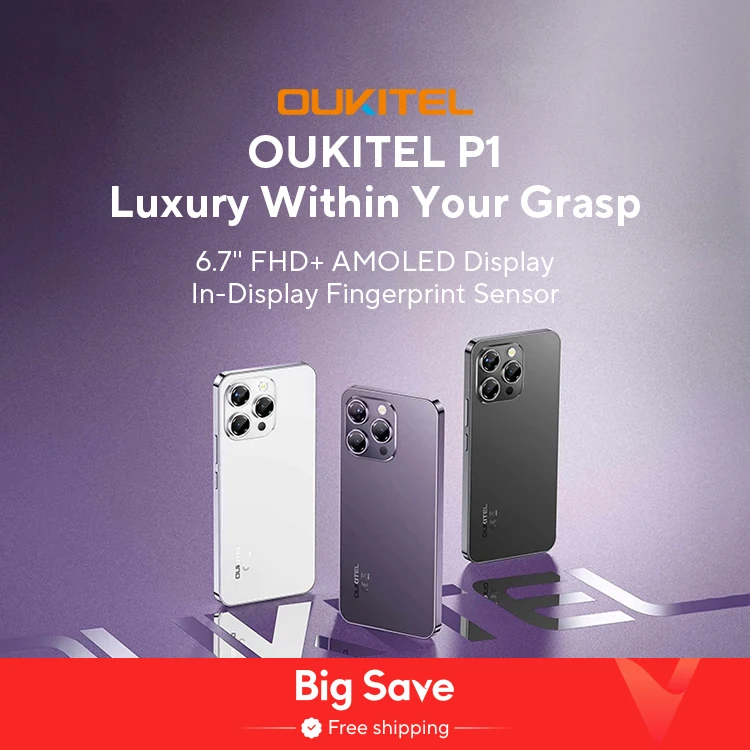 OUKITEL P1 สมาร์ทโฟน Global Version 6.7 ''120Hz จอแสดงผล AMOLED 8GB 256GB MTK Helio G99 50MP กล้องหลัก 5150mAh NFC โทรศัพท์มือถือ