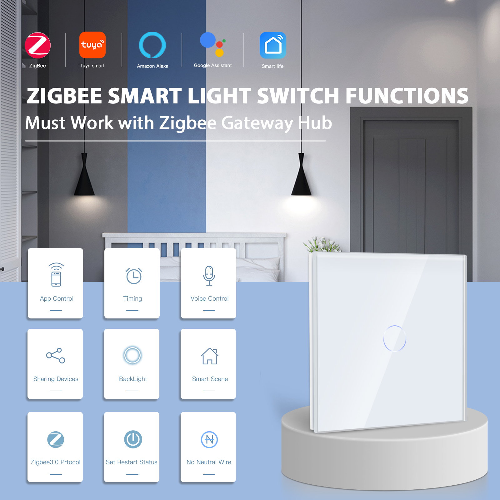 BSEED Zigbee 1/2/3Gang сенсорные выключатели умный настенный выключатель Tuya Google Smart Life Alexa управление приложением стеклянная панель без нейтрали