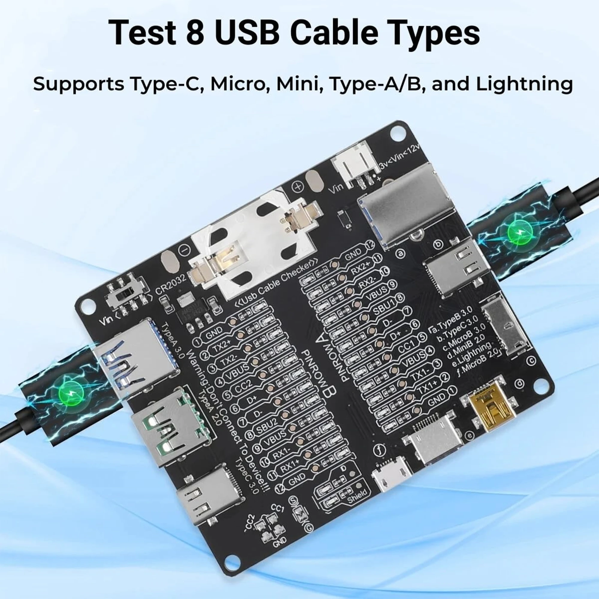 USB 케이블 테스터 타입-C 타입-B 마이크로 단락 스위치 테스트 보드 데이터 케이블 이상 감지 iOS 안드로이드 테스트 보드