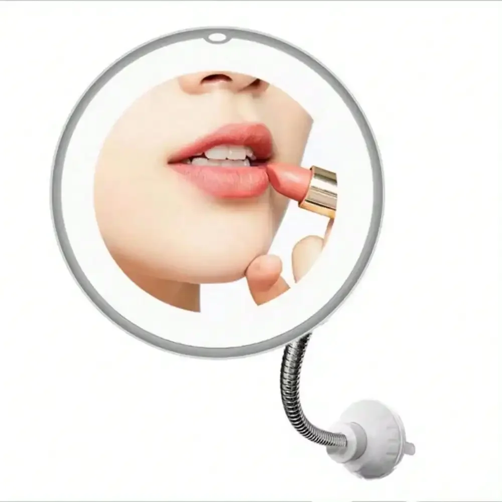 유연한 구스넥 메이크업 거울, LED 조명, 10X 확대 거울, 흡입 컵, 밝은 확산 조명, 360 도 회전