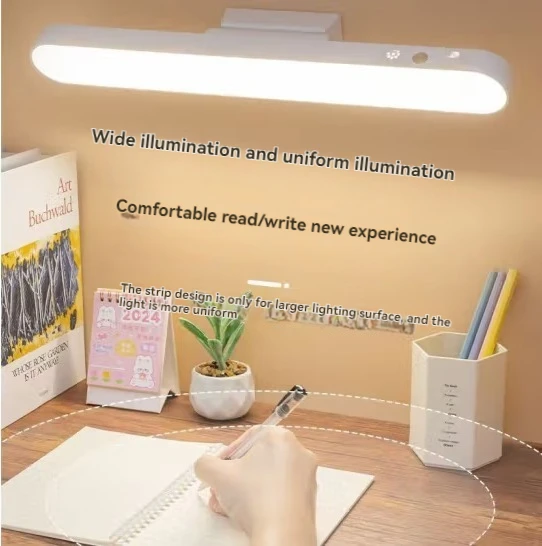 Lâmpada de mesa magnética led, luz de estudo regulável para cuidados com os olhos com 3 cores, luz de braçadeira recarregável usb para leitura de dormitório de quarto,