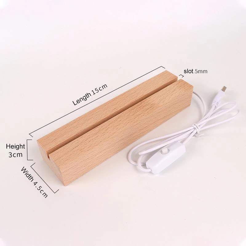Base per display a LED in legno da 15 cm Supporto per luce USB rettangolare per ornamento artistico in resina di vetro cristallo Base per lampada da notte in legno Supporto per luce a LED
