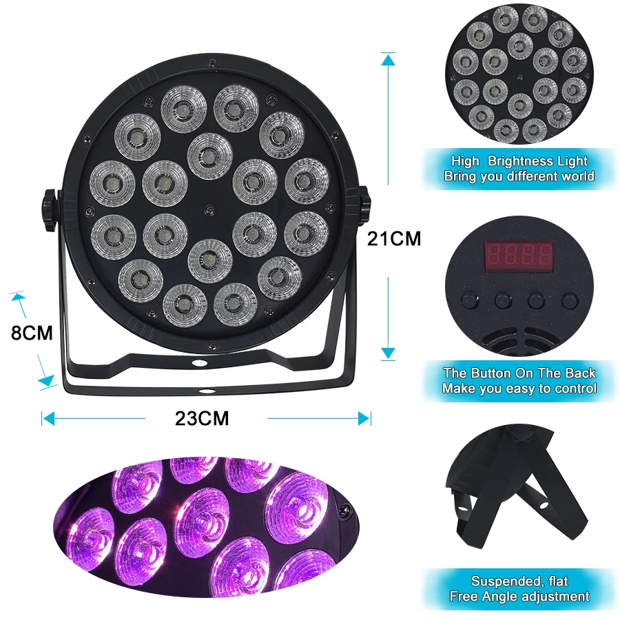 ไฟเวทีไฟ4in1 RGBW 72W DMX ใช้ได้กับการควบคุมเสียงสว่างพิเศษแสงแบนสำหรับดีเจดิสโก้งานแต่งงานคลับบาร์โชว์