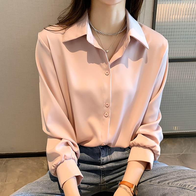 Frühling Herbst Casual Chiffon Hemd Frauen Büro Dame Shirts Mode Weibliche Lange Hülse Lose Feste Bluse Tops S-4XL