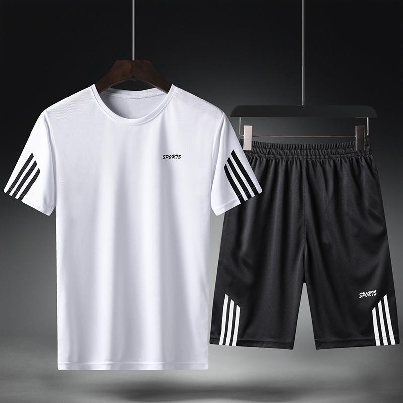 Traje deportivo transpirable de manga corta para hombre, Camiseta holgada de secado rápido, pantalones cortos de un cuarto, traje informal para correr, Verano