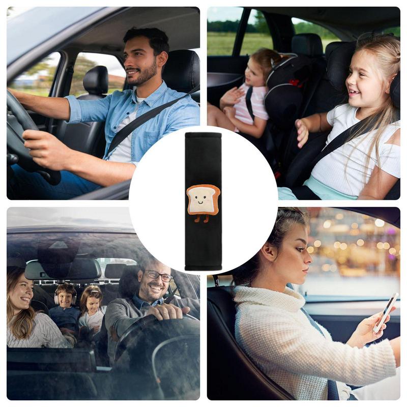 แผ่นรอง Tali bahu บนรถเบาะนั่งรูปขนมปังขนมปังขนมปังปิ้งเบาะรองไหล่เบาะรองเข็มขัดนิรภัยรถลายการ์ตูนเข็มขัดนิรภัยสุดน่ารัก