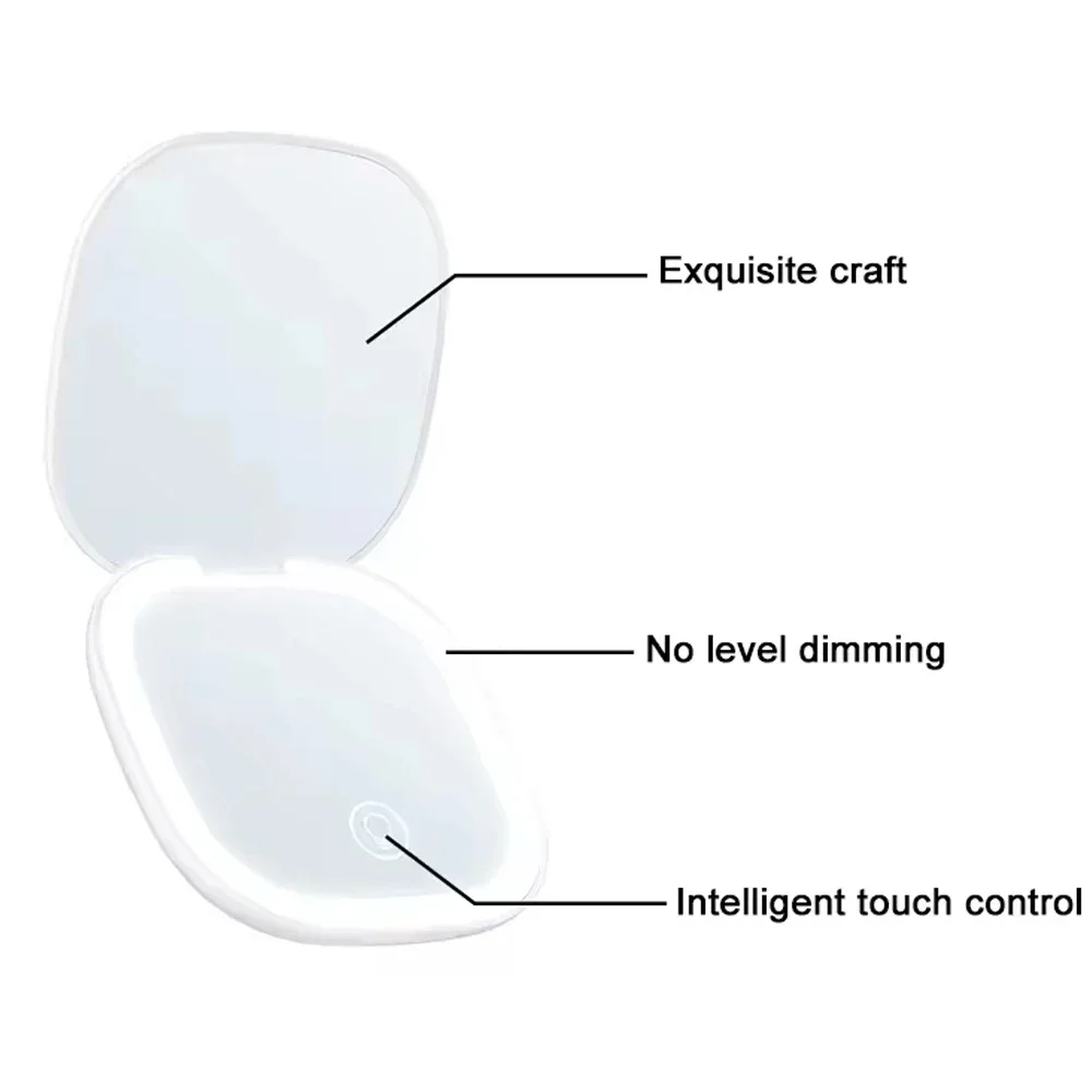 Espelho de maquiagem para viagem iluminado por LED recarregável 1x/5x ampliação 3 cores claras e brilho espelho compacto portátil regulável