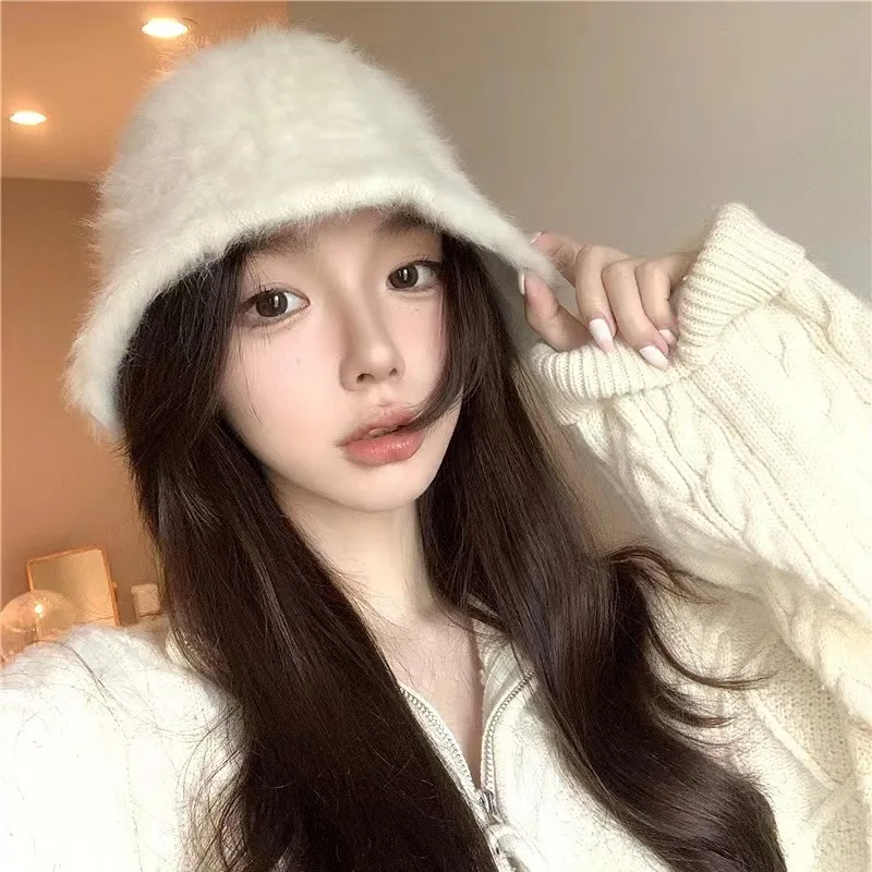 男性と女性のためのウサギの髪のバケットハット,暖かい釣りの帽子,フェイクファーバケット,大きな頭に適しています,新しい,冬,2022