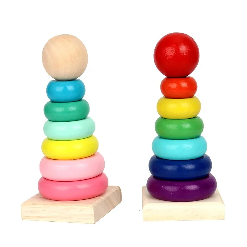 Nuovi bambini arcobaleno impilabile anello torre impilabile tazza pieghevole blocchi stapelring legno plastica giocattolo per bambini giocattoli per neonati