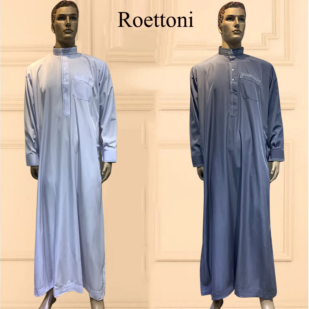1 Mảnh Thấp Cổ Dân Tộc Áo Sơ Mi Người Đàn Ông Hồi Giáo Của Jubba Thobe Kaftan Cầu Nguyện Váy Qatar Pakistan Djellaba Hồi Giáo Vải Ả Rập áo Dài