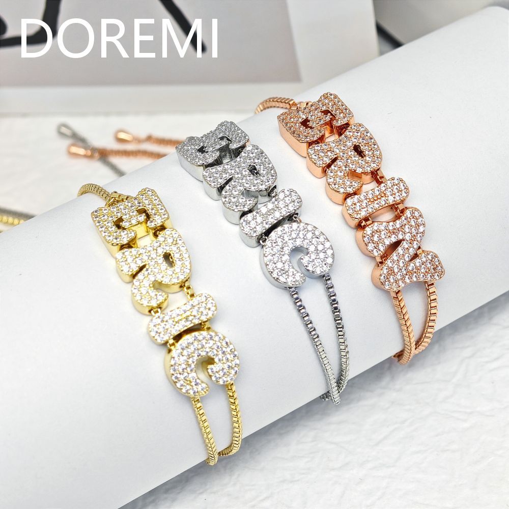 DOREMI cristal circón nombre personalizado letra doble cadena malla delicada letra deslizante personalizar nombre pulseras
