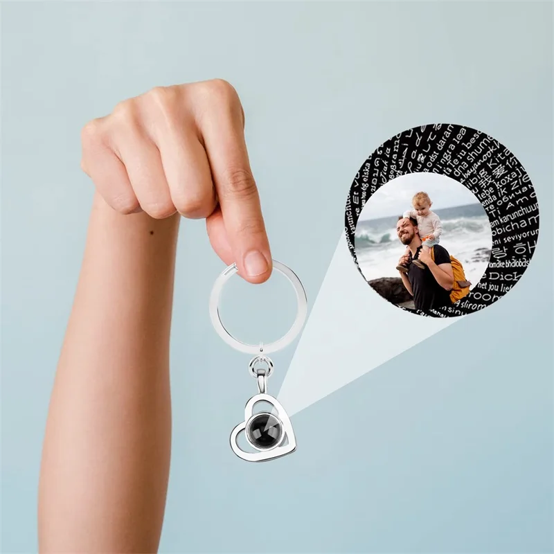 ส่วนบุคคล Photo Projection พวงกุญแจ CUSTOM Heart Photo Keyring พวงกุญแจสําหรับผู้หญิงครบรอบของขวัญ