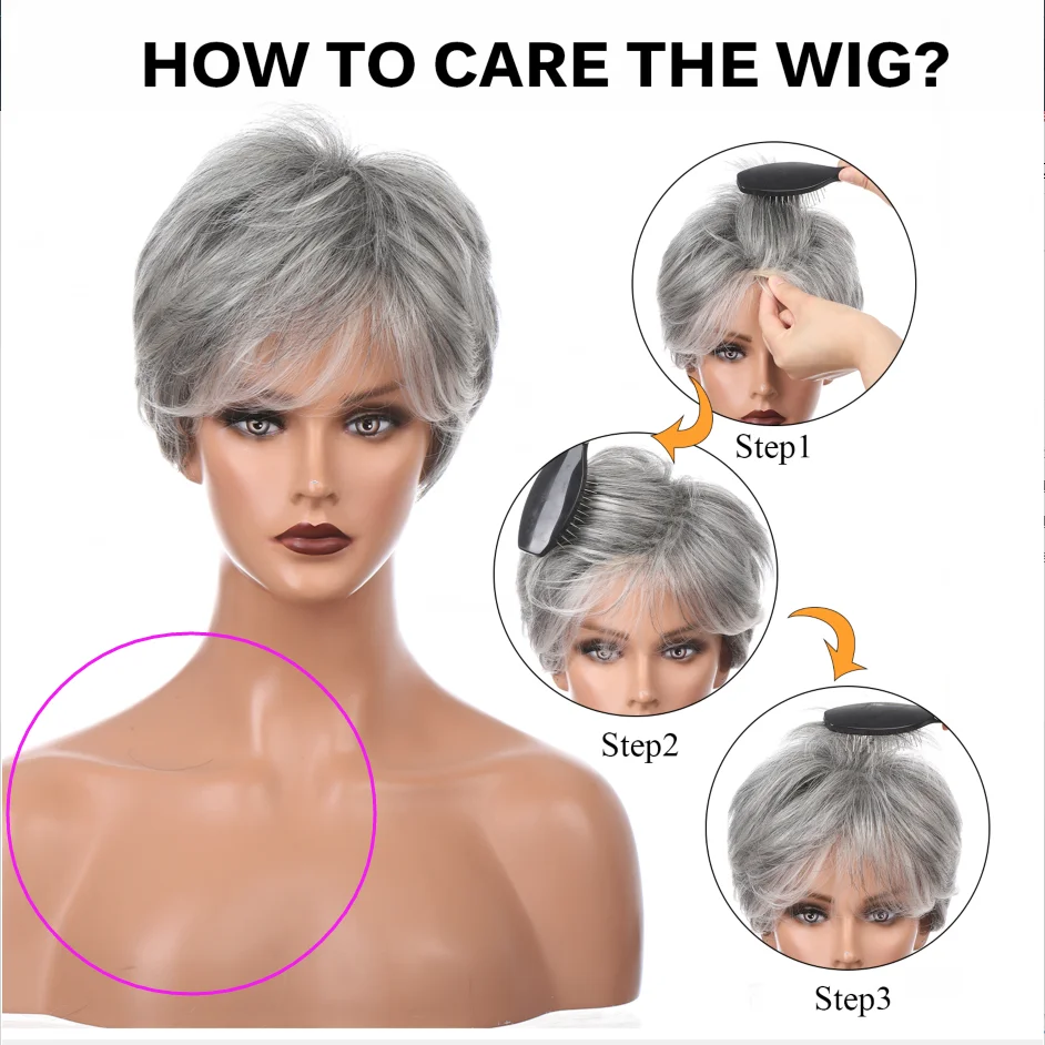HAIRCUBE Ngắn Xám Tóc Tóc Giả Với Nổ Bạc Tro Pixie Tóc Giả Dành Cho Nữ Tổng Hợp Bộ Tóc Giả Hỗn Hợp Với Tóc Của Con Người Cao nhiệt Độ