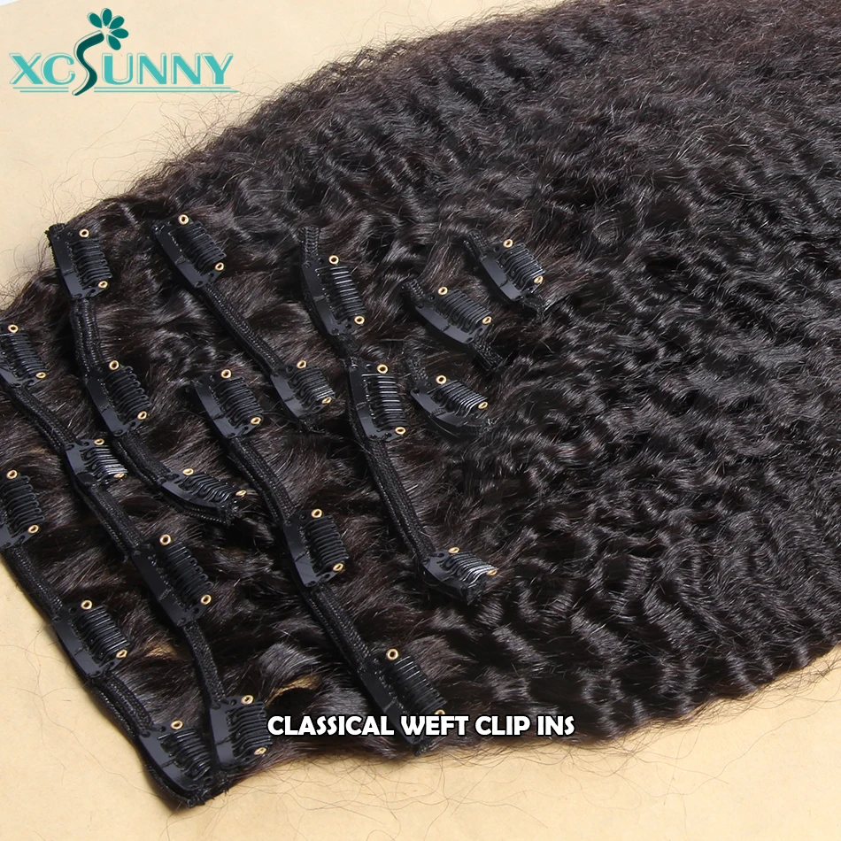 Clipe de plutônio sem costura em extensões de cabelo kinky em linha reta birmanês clássico trama clipe ins extensões de cabelo humano para preto