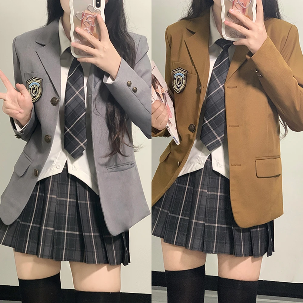 日本の女の子のためのブレザーセット,プリーツスカート,jkセーラータイ,アニメコスプレコスチューム,色とりどりの学校のユニフォーム,秋冬