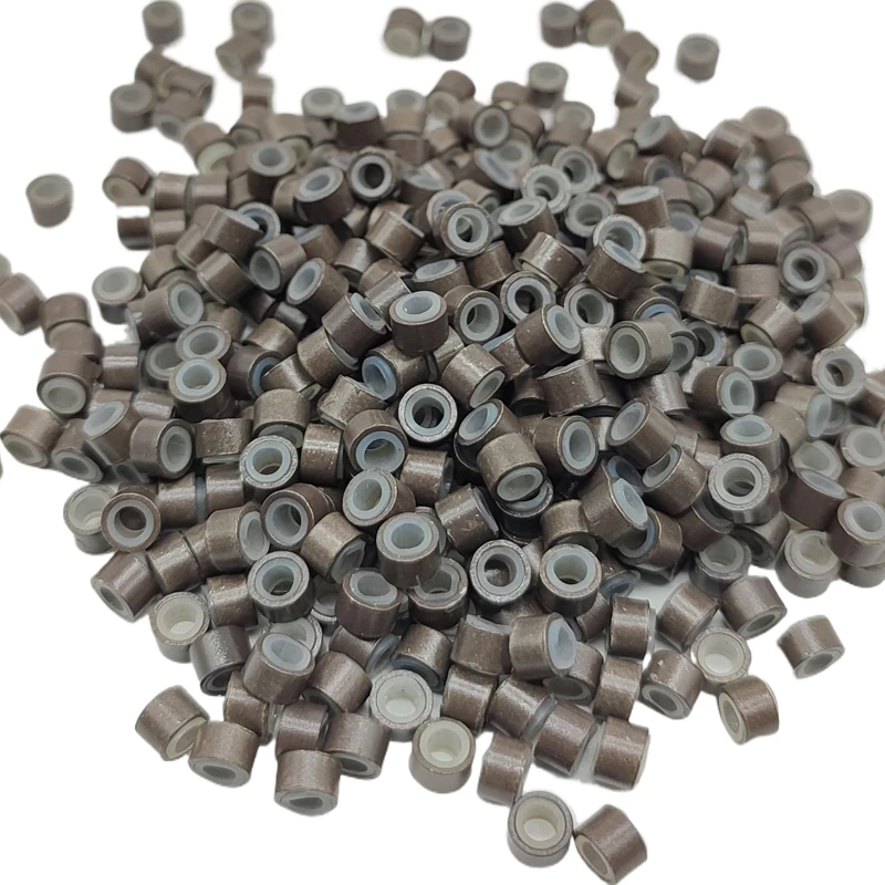 100 Stück mit Silikon ausgekleidete Mikroringe für Haarverlängerungen, 5 x 3 x 3 mm, Aluminiumringe, Haarverbindungsperlen, Friseurzubehör
