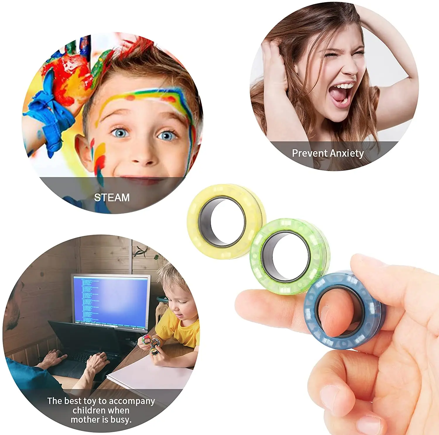 3 Ngón Tay Vòng Từ Tính Nhiều Màu Sắc Đồ Chơi Fidget Bộ Trưởng Thành Nam Châm Spinner Nhẫn Giải Tỏa Căng Thẳng Lo Âu Cứu Trợ Trị Liệu