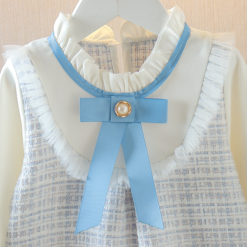Mädchen Langarm Rock niedlich lose Kleid Oberbekleidung Frühling neue koreanische Stil Kleidung Kinder lässig Mode Rundhals Schleife Rock