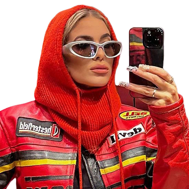 Balaclava de malha feminina moda gola falsa xale chapéu com capuz grosso quente beanines chapéu de inverno ferramenta de site oficial undefin