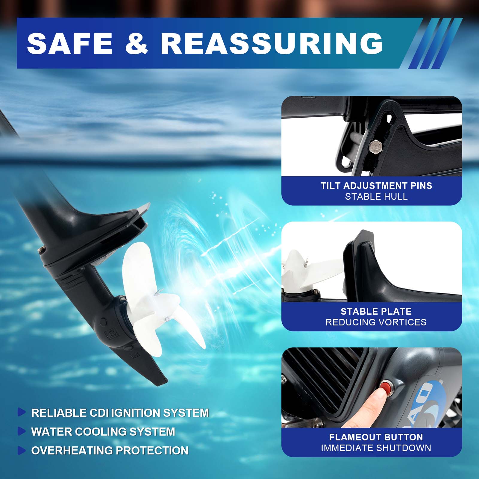 2 Stroke Gasoline Engine Half Water-cooling and Air-cooling  System Grey 3.5HP 49cc Boat Outboard Motor Short Shaft