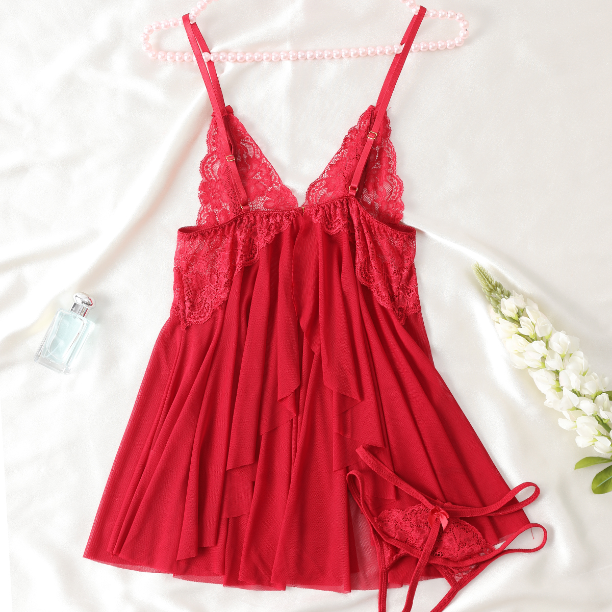 セクシーな夏のオープンブラジャーディープ V ネックパジャマ女性のファッションかわいいランジェリー服なだめるソフトノースリーブミニ Tバックスカートセット