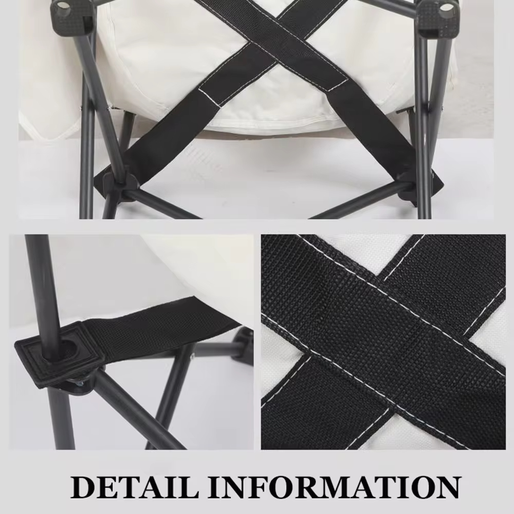 Cadeira dobrável semi reclinável em forma de lua com bolsa ao ar livre, almofada de cintura e encosto com bolsos laterais, durável e de longa duração