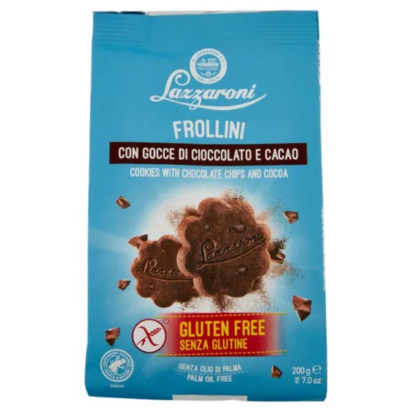 Frollini Senza Glutine Free Cookies Glutine Gocce di Cioccolato E Cacao 200g - Lazzaroni