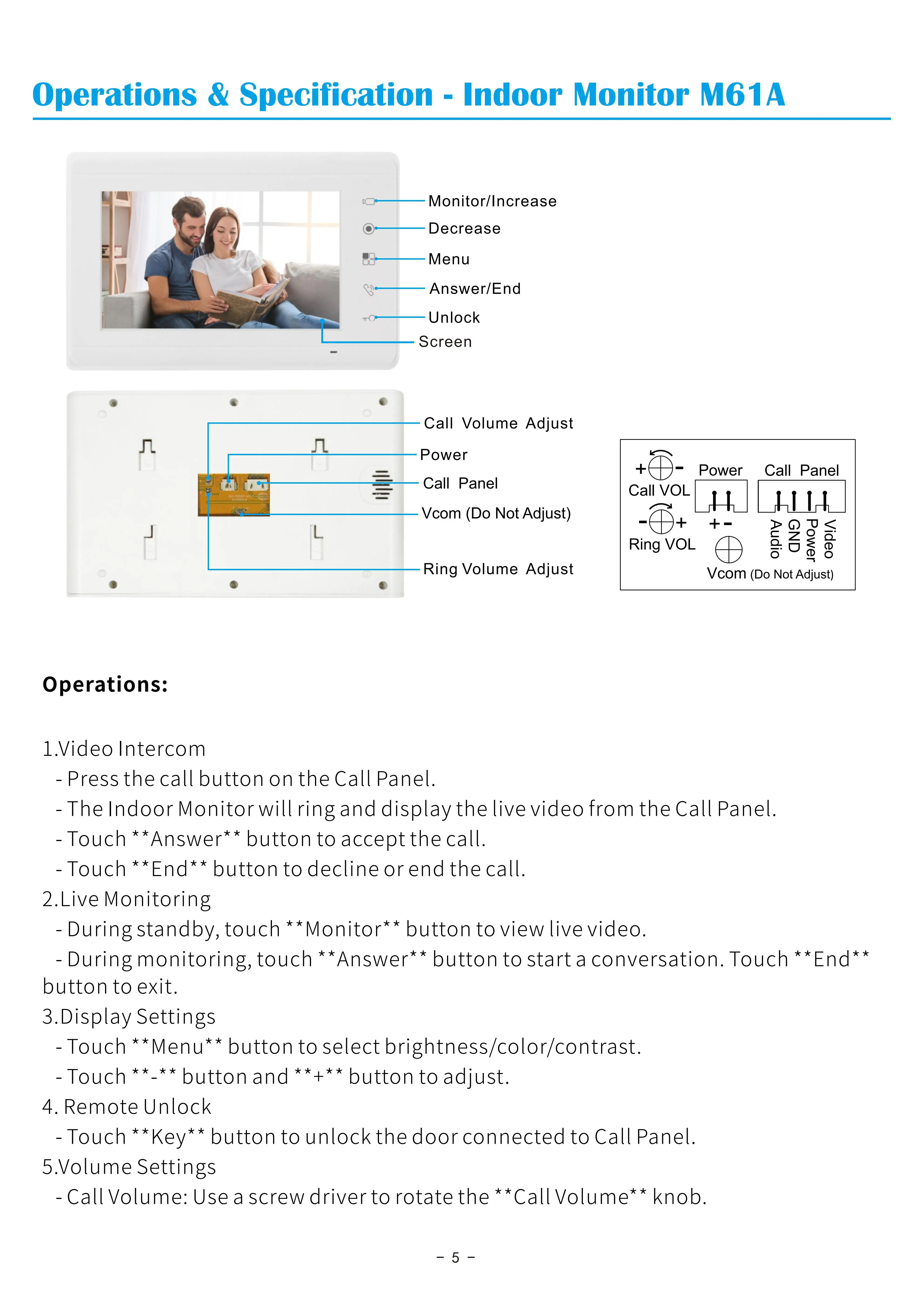 Sistema de intercomunicação de vídeo com fio colorido de 7 polegadas, câmera visual, campainha, kits de telefone para casa, ip, vila, apartamento m73t