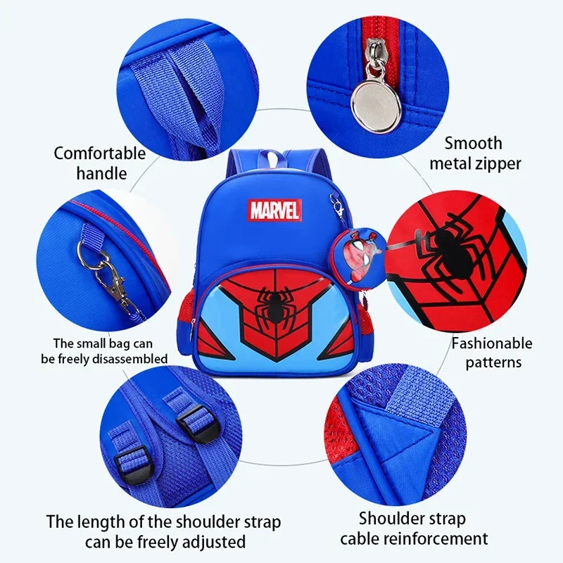 Nova grande capacidade marvel crianças mochila homem-aranha dos desenhos animados mochila para meninos com mini bolsa