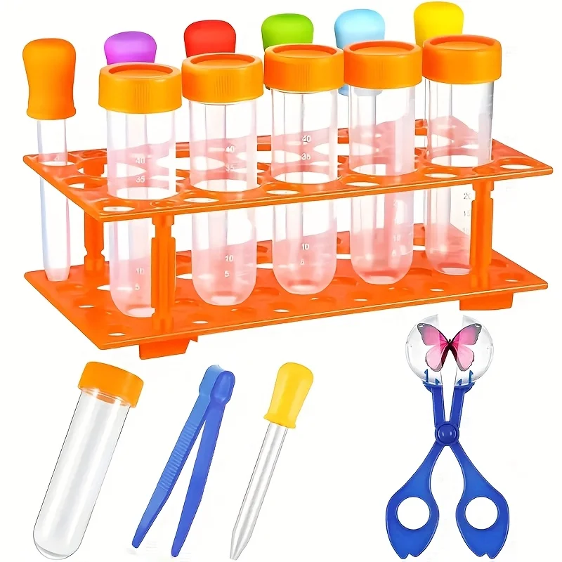 Kit de herramientas para el desarrollo de habilidades deportivas, incluidos tubos de ensayo extragrandes, goteros de silicona de colores, cajas de almacenamiento duraderas de color naranja y