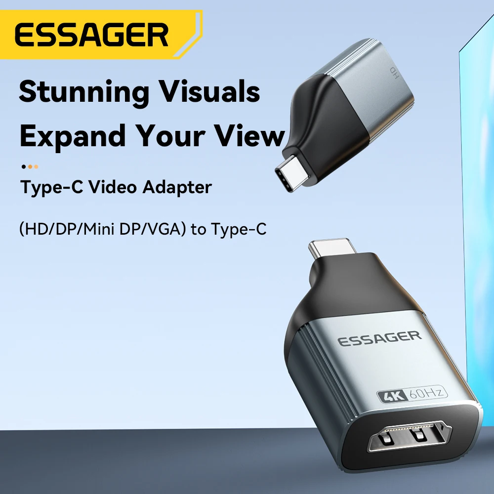 Essager USB Type-C к HDMI-совместимому адаптеру DP VGA Mini DP 4K при 120 Гц 8K при 60 Гц HD-конвертер передачи видео для MacBook TV Box