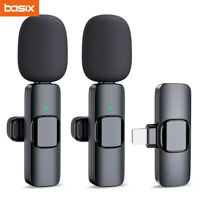 Basix 2,4G micrófono Lavalier inalámbrico portátil Audio Video grabación Mini micrófono para iPhone Android transmisión en vivo teléfono de juegos